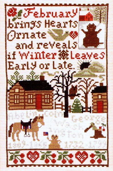The Prairie Schooler FEBRUARY Cross Stitch Pattern Leaflet Chart Book No. 160