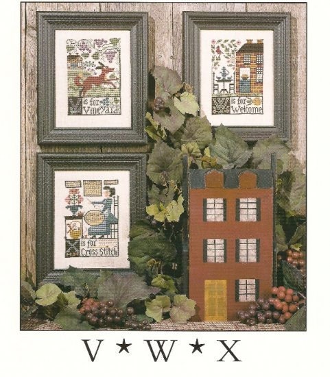 V*W*X By The Prairie Schooler Counted Cross Stitch Pattern Primitive Alphabet Series Chart Book No. 113