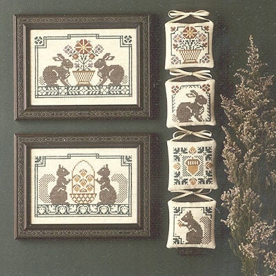 WOODLAND SAMPLING by The Prairie Schooler Counted Cross Stitch Pattern, Squirrels, Rabbits, Leaflet Pattern Chart Book No. 17