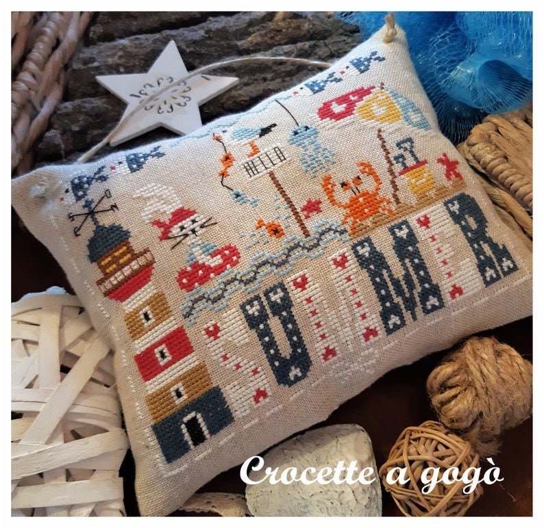 Crocette A Gogo   "HELLO SUMMER"  Counted Cross Stitch Pattern  Summer, Beach, Crab, Lighthouse, Bunny, Fish, Italy, Paper Pattern