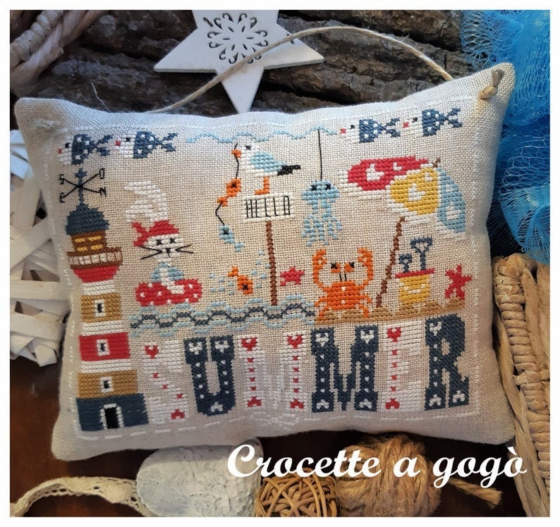 Crocette A Gogo   "HELLO SUMMER"  Counted Cross Stitch Pattern  Summer, Beach, Crab, Lighthouse, Bunny, Fish, Italy, Paper Pattern