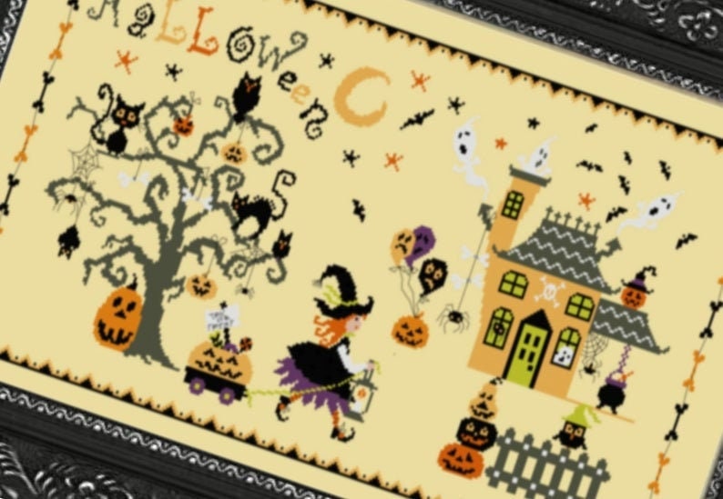TRICK OR TREAT by Crocette A Gogo   "Dolcetto O Scherzetto?" Counted Cross Stitch Paper Pattern  Halloween, Witch, Autumn, Jack-O-Lantern