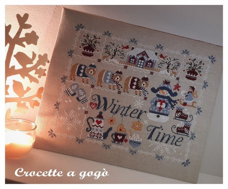WINTER TIME by Crocette A Gogo   "Winter Time"  Counted Cross Stitch Paper Pattern  Christmas, Snowman, Skates, Mittens, Sampler Italy