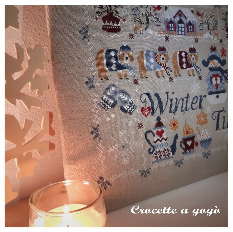 WINTER TIME by Crocette A Gogo   "Winter Time"  Counted Cross Stitch Paper Pattern  Christmas, Snowman, Skates, Mittens, Sampler Italy