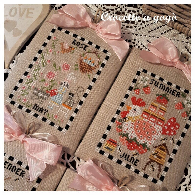 Calendar Part 2 by Crocette A Gogo   Counted Cross Stitch Pattern  May, June, July, August, Rose, Summer, Lavender, Holiday, PAPER PATTERN