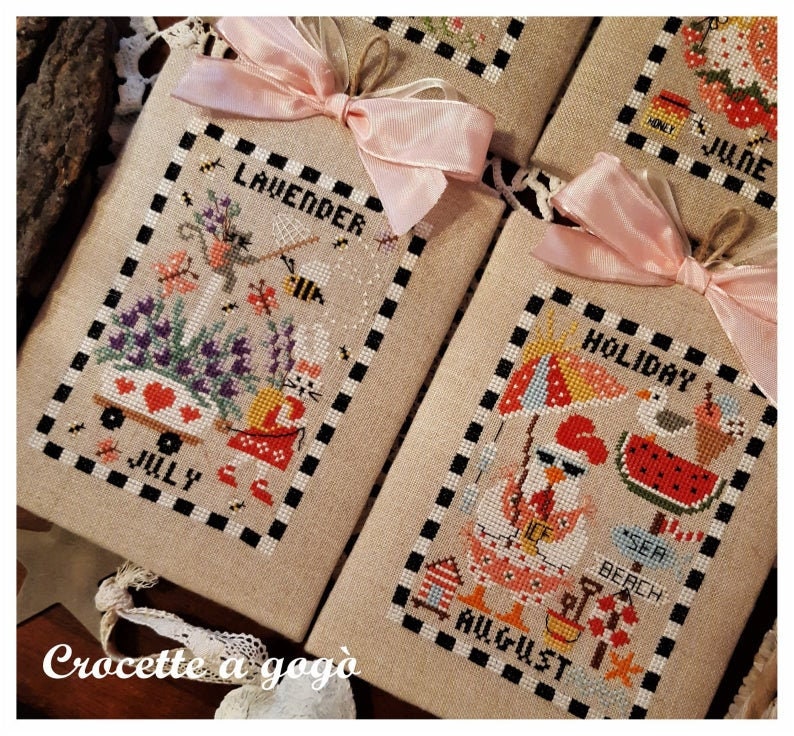 Calendar Part 2 by Crocette A Gogo   Counted Cross Stitch Pattern  May, June, July, August, Rose, Summer, Lavender, Holiday, PAPER PATTERN