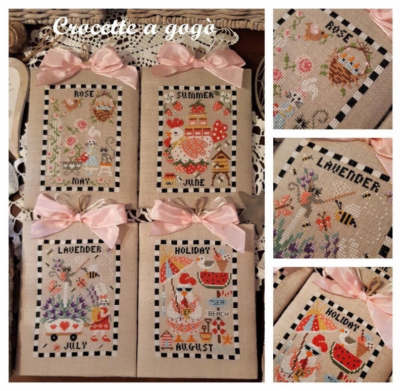 Calendar Part 2 by Crocette A Gogo   Counted Cross Stitch Pattern  May, June, July, August, Rose, Summer, Lavender, Holiday, PAPER PATTERN