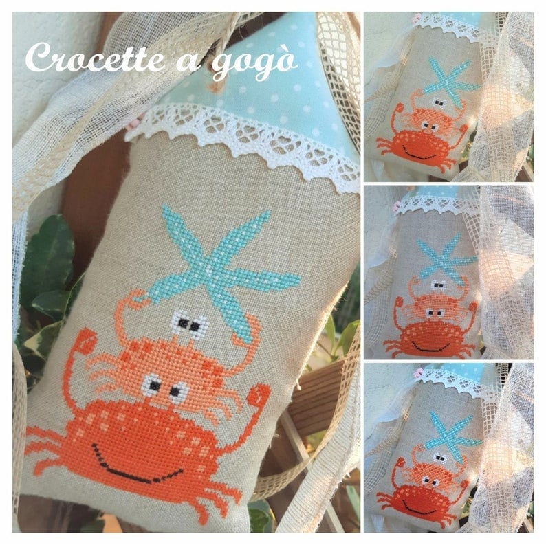 CRAB FRIENDS by Crocette A Gogo   Counted Cross Stitch Pattern  Summer, Starfish, Star Fish, Crab, Italy, Paper Pattern