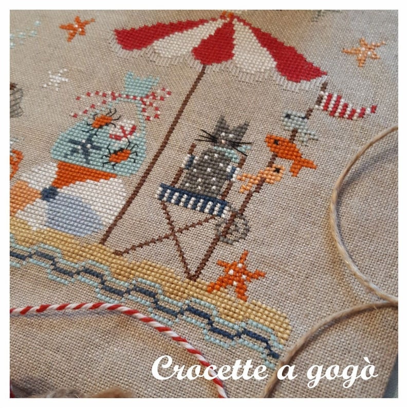 RELAX BEACH by Crocette A Gogo   Counted Cross Stitch Pattern  Summer, Beach, Crab, Cat, Bunny, Fish, Italy, Paper Pattern
