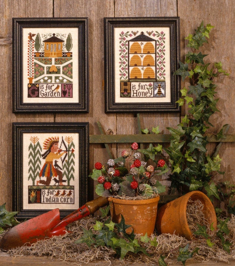 G*H*I by The Prairie Schooler Counted Cross Stitch Leaflet Pattern, Hoffman Reprint, Chart Book No. 104