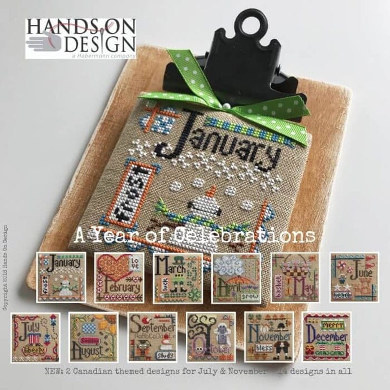 A YEAR of CELEBRATIONS  by Hands On Designs  Counted Cross Stitch  Pattern, 12 Monthly Charts, Paper Pattern