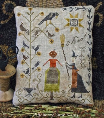 PINEBERRY LANE "Fancey Blackett ~ Shoo!"  Counted Cross Stitch  Crows, Broom, Halloween, Fall, Autumn, Pattern Only