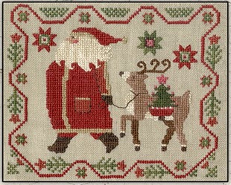 TERESA KOGUT "Struttin' "  Counted Cross Stitch Pattern  Santa, Winter, Christmas, Reindeer, Folk art, Primitive, Pattern Only