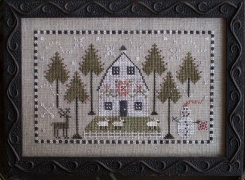 PLUM STREET SAMPLERS "A Country Winter" Cross Stitch Pattern, Sheep, Snowman, Barn, Paper Pattern