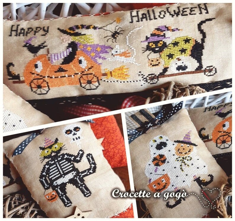 Crocette A Gogo  "Halloween Car"  Counted Cross Stitch Pattern  Autumn, Pumpkin, Trick or Treat, Paper Pattern