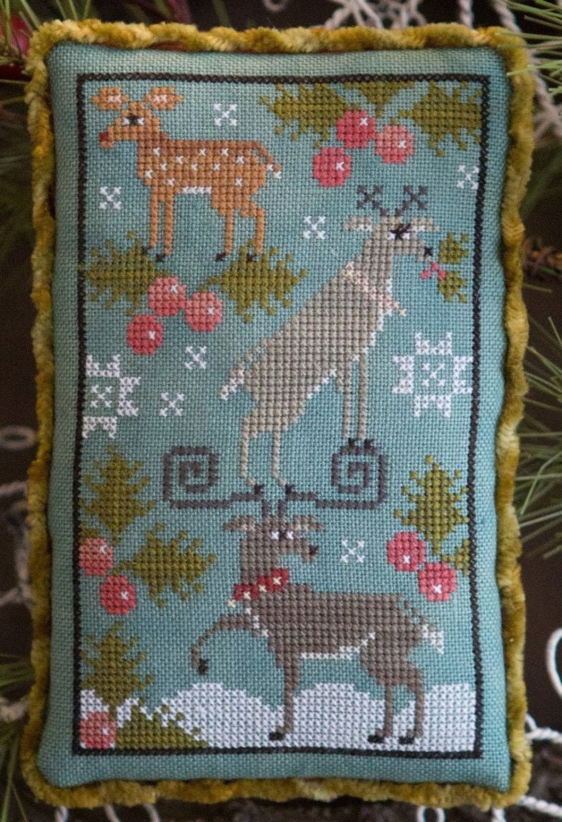 Counted Cross Stitch Pattern, "Rack Stack", Reindeer, Christmas Ornament, Pillow Tuck, Holly, Plum Street Sampler, PATTERN ONLY