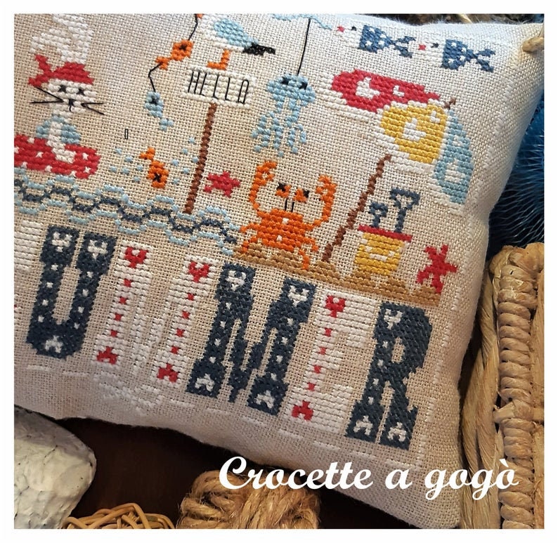 Crocette A Gogo   "HELLO SUMMER"  Counted Cross Stitch Pattern  Summer, Beach, Crab, Lighthouse, Bunny, Fish, Italy, Paper Pattern
