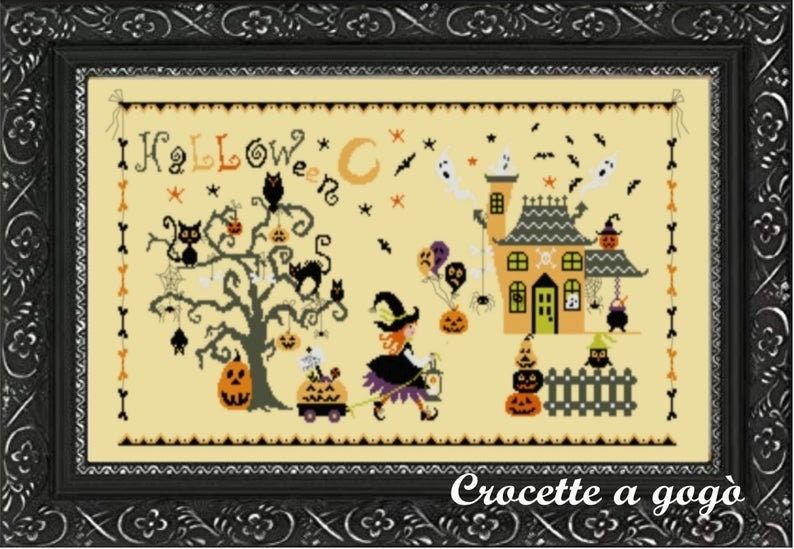 TRICK OR TREAT by Crocette A Gogo   "Dolcetto O Scherzetto?" Counted Cross Stitch Paper Pattern  Halloween, Witch, Autumn, Jack-O-Lantern
