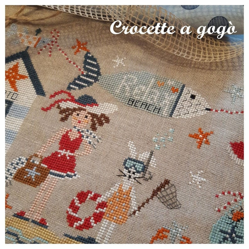 RELAX BEACH by Crocette A Gogo   Counted Cross Stitch Pattern  Summer, Beach, Crab, Cat, Bunny, Fish, Italy, Paper Pattern
