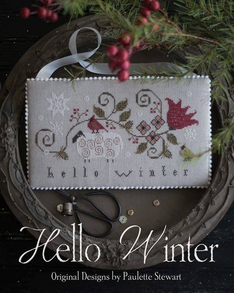 PLUM STREET SAMPLERS "Hello Winter"  Counted Cross Stitch Pattern  Sheep, Cardinal, Snowflakes, Series, Paper Pattern
