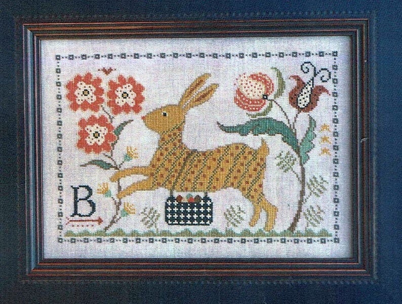 LA~D~DA "B Is For Bunny "  Counted Cross Stitch Pattern  Hare, Bunny, Rabbit, Flowers, Sampler, Spring, Paper Pattern