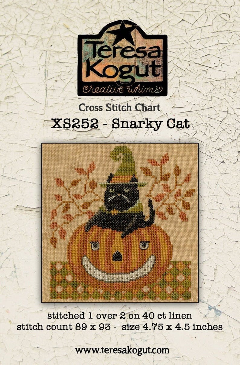 TERESA KOGUT "Snarky Cat"  Cross Stitch Pattern  Black Cat, Jack-O-Lantern, Autumn, Halloween, Pattern Only