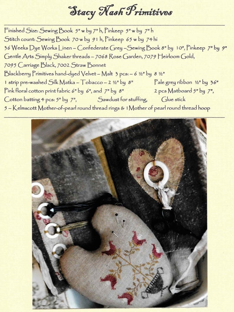 STACY NASH "Prized Pig, Sewing Book, Flower Urn Pinkeep", Pincushion, Needle Book, Colonial, Pattern Only