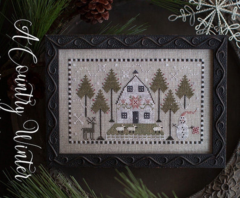 PLUM STREET SAMPLERS "A Country Winter" Cross Stitch Pattern, Sheep, Snowman, Barn, Paper Pattern