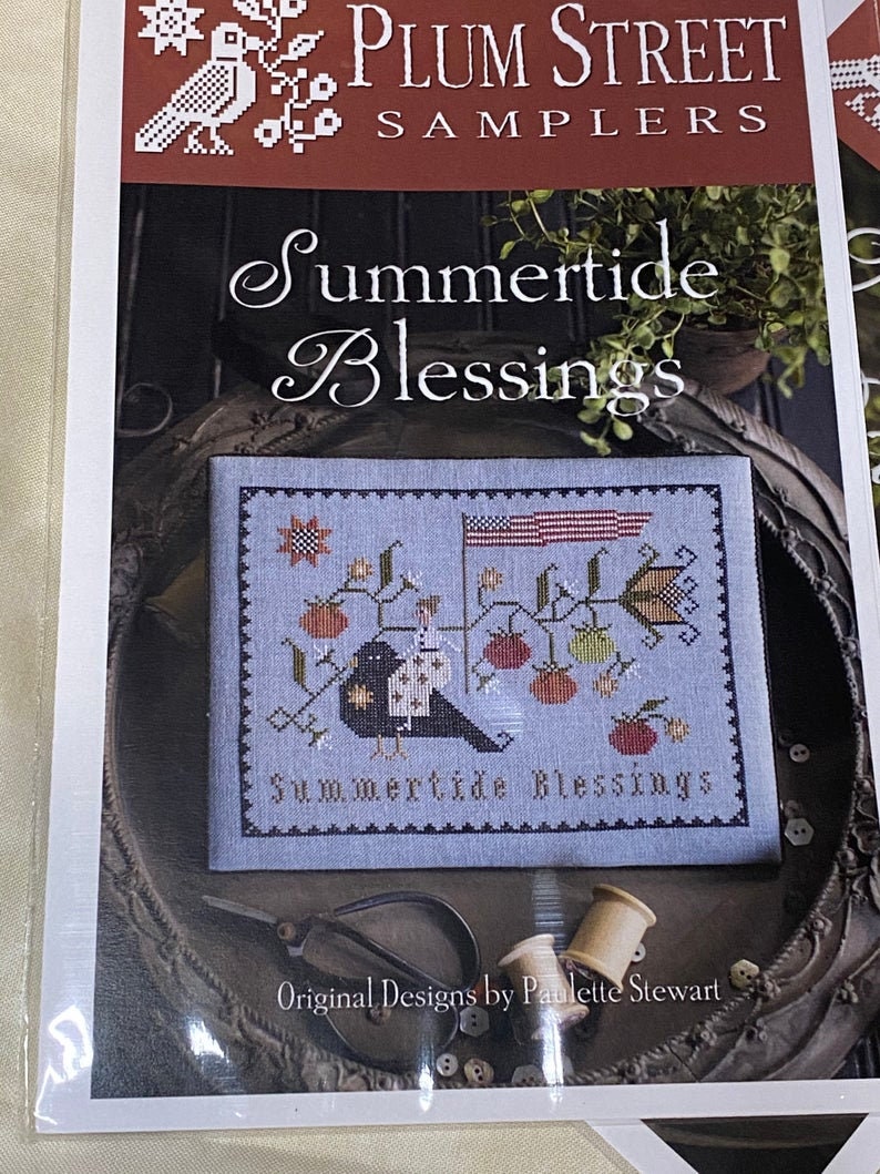 Plum Street Samplers, "Summertide Blessings" Counted Cross Stitch Pattern, Summer, Americana, Flag, Paper Pattern
