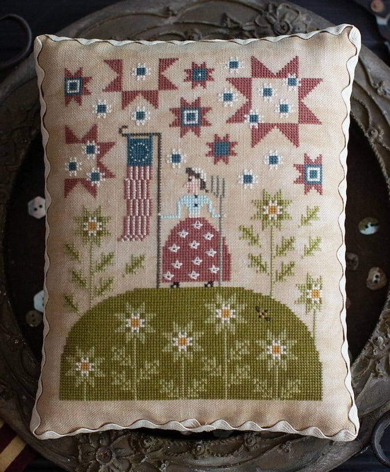 PLUM STREET SAMPLERS "Summer Hill"  Counted Cross Stitch Pattern  American Flag, Americana, Flowers, Series, Paper Pattern