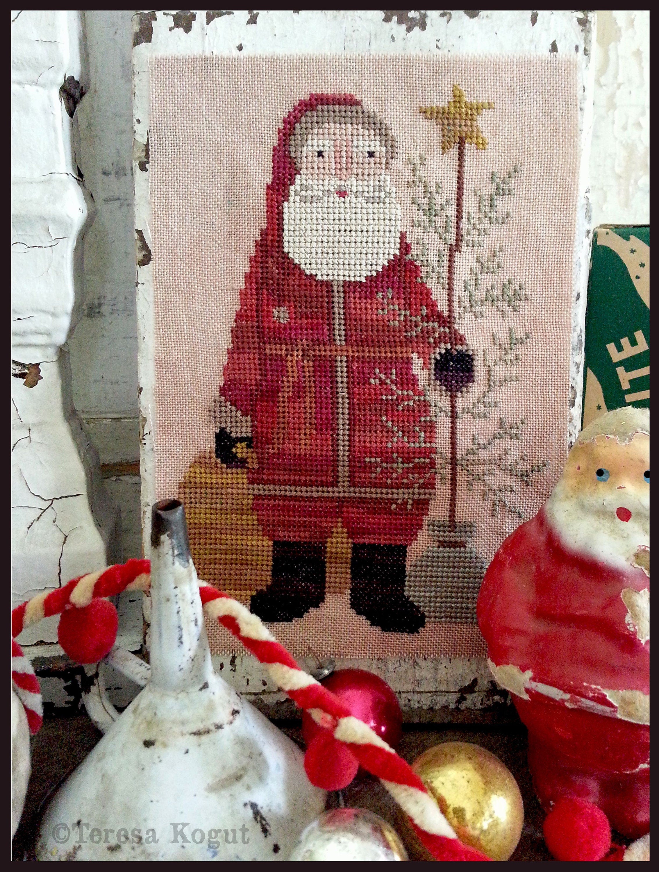 TERESA KOGUT "Country Santa"  Counted Cross Stitch Pattern  Santa, Winter, Christmas, Tree, Primitive, folk art, Pattern Only