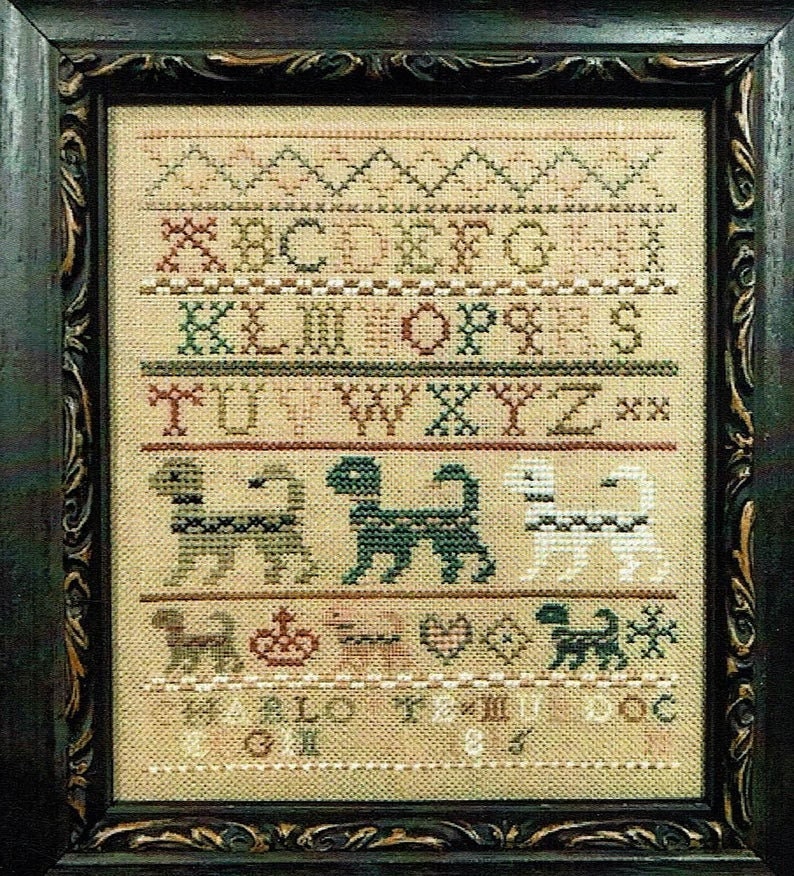 THE SCARLETT HOUSE "Charlotte Murdoch 1815" Counted Cross Stitch Pattern, Reproduction Sampler, Dogs, Pattern