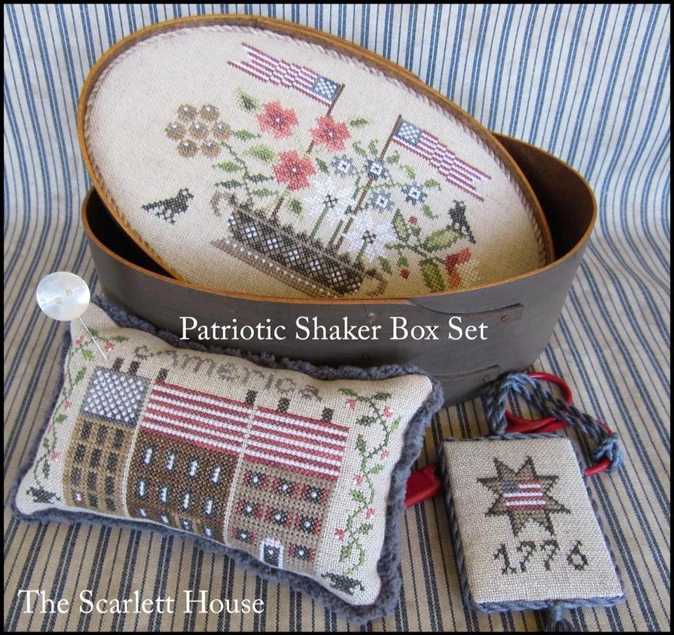 Patriotic Shaker Box Set by The Scarlett House Counted Cross Stitch Pattern/Chart, Americana, 4th of July, American Flag, Pattern Only
