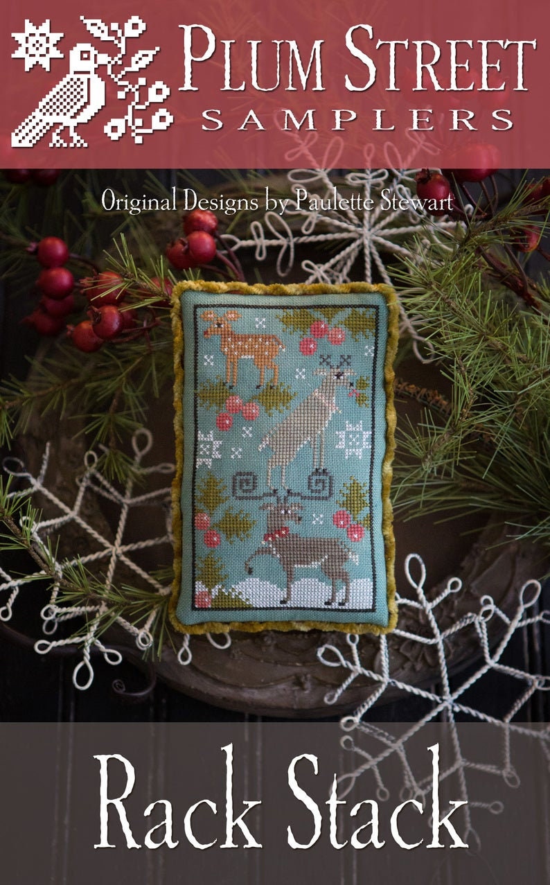 Counted Cross Stitch Pattern, "Rack Stack", Reindeer, Christmas Ornament, Pillow Tuck, Holly, Plum Street Sampler, PATTERN ONLY