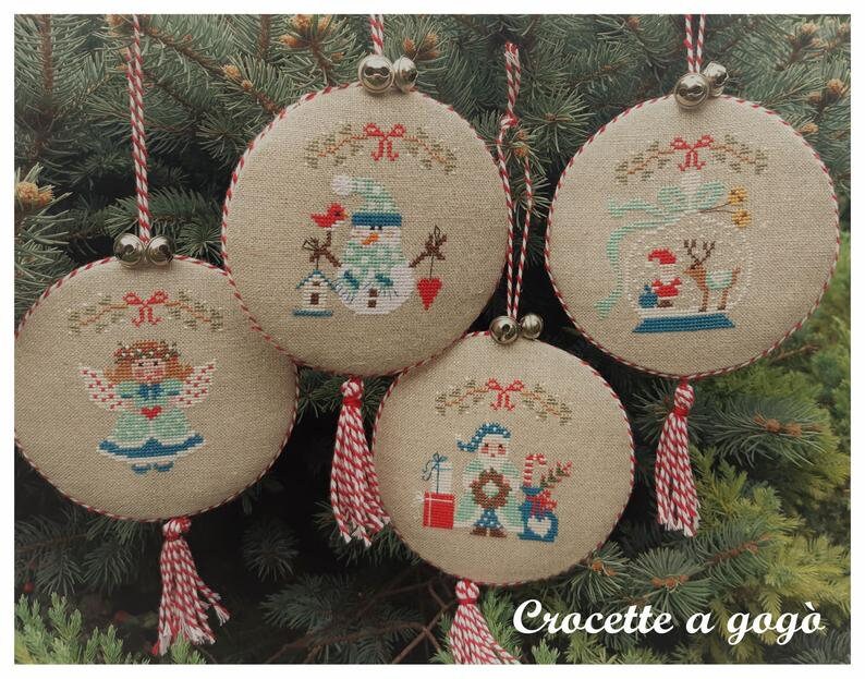 Crocette A Gogo   "BLUE CHRISTMAS"  Counted Cross Stitch Pattern  Winter, Ornaments, Snowman, Angel, Santa Claus, Italy, Paper Pattern