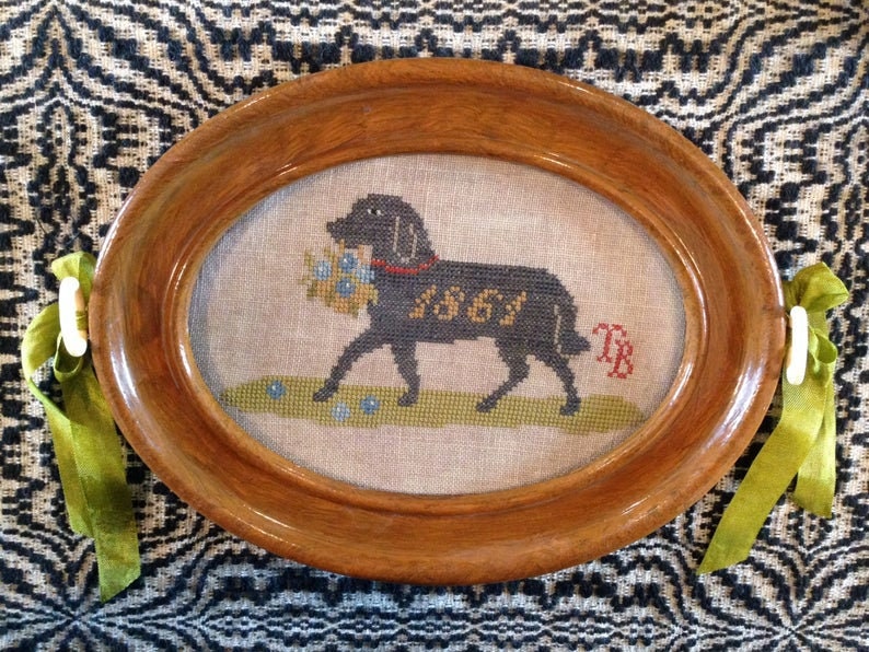SCATTERED SEED SAMPLERS "Faithful Friend ~ Tool Tray" Counted Cross Stitch Pattern, Black Dog, Flowers, by Tammy Black, Pattern Only