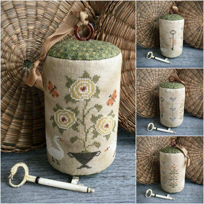 SCATTERED SEED SAMPLERS " Together Forever" Pinkeep Drum, Counted Cross Stitch Pattern, Pattern Only