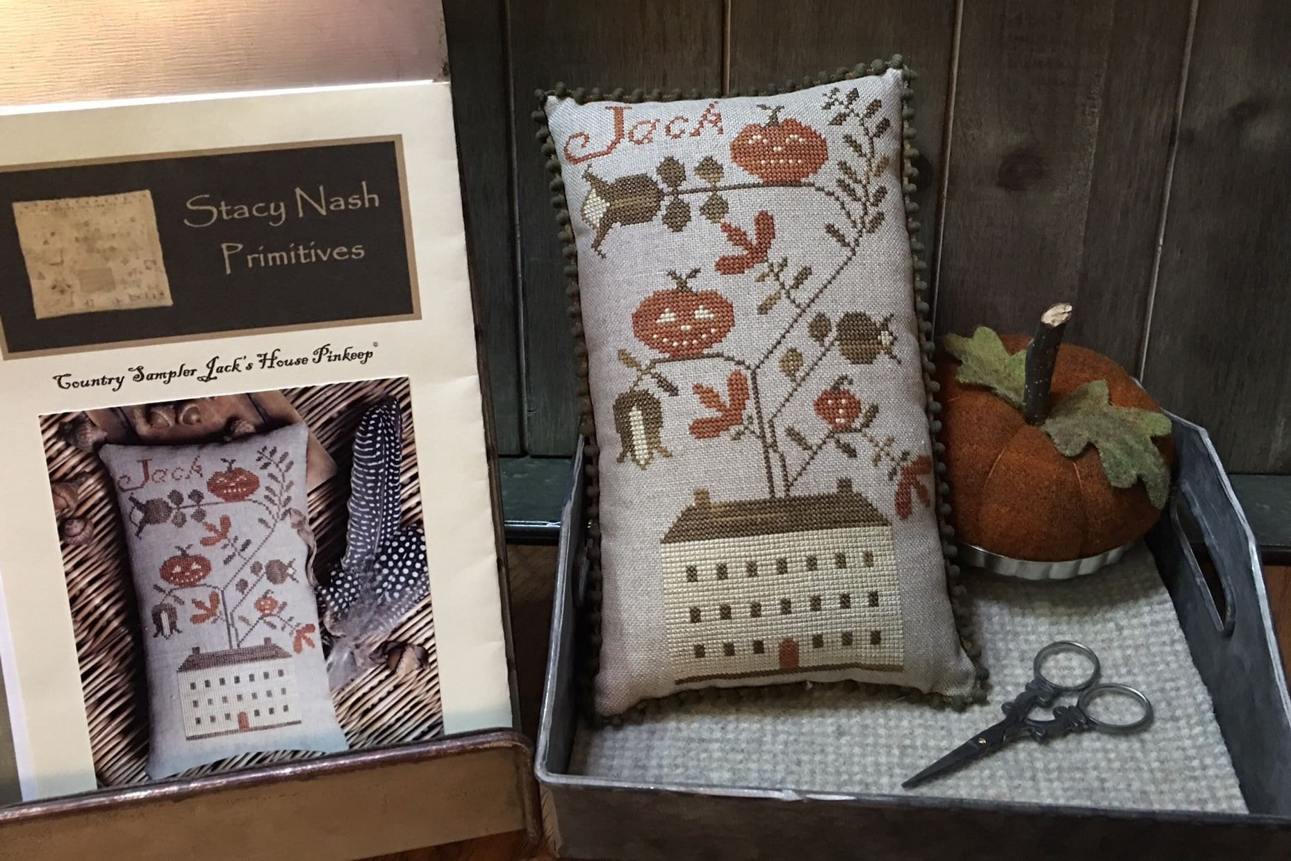 STACY NASH "Jack's House Pinkeep" Counted Cross Stitch Pattern, Autumn, Fall, Thanksgiving, Halloween, Pattern Only