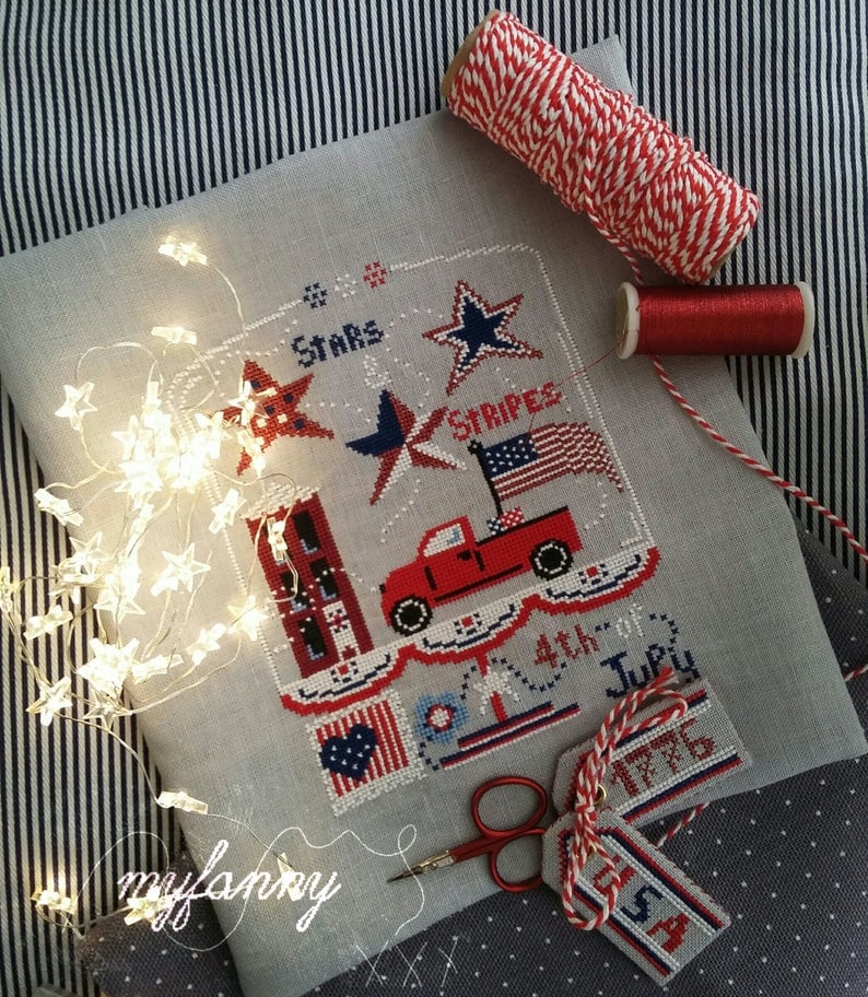 PDF DOWNLOAD My Fanny "4th Of July"  Counted Cross Stitch Pattern  Patriotic, Americana, July 4th, Summer