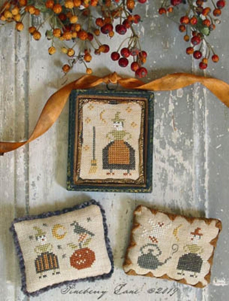 PINEBERRY LANE "Three Little Witches" Counted Cross Stitch Pattern, Halloween, Autumn, Pattern Only