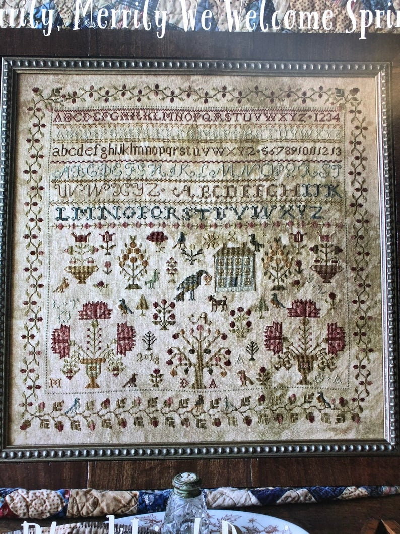 BLACKBIRD DESIGNS "Merrily, Merrily We Welcome Spring" Cross Stitch Pattern, Leaflet,  Sampler, Pattern Only