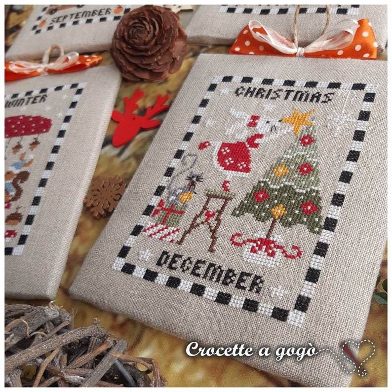 Crocette A Gogo   "Calendar - Part 3  Counted Cross Stitch Pattern  4 Cross Stitch Patterns, Autumn, Halloween, Winter, Christmas