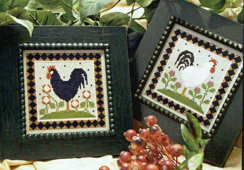 LITTLE HOUSE NEEDLEWORKS "Two Roosters"  Counted Cross Stitch Pattern  Country, Flowers, Pattern Only