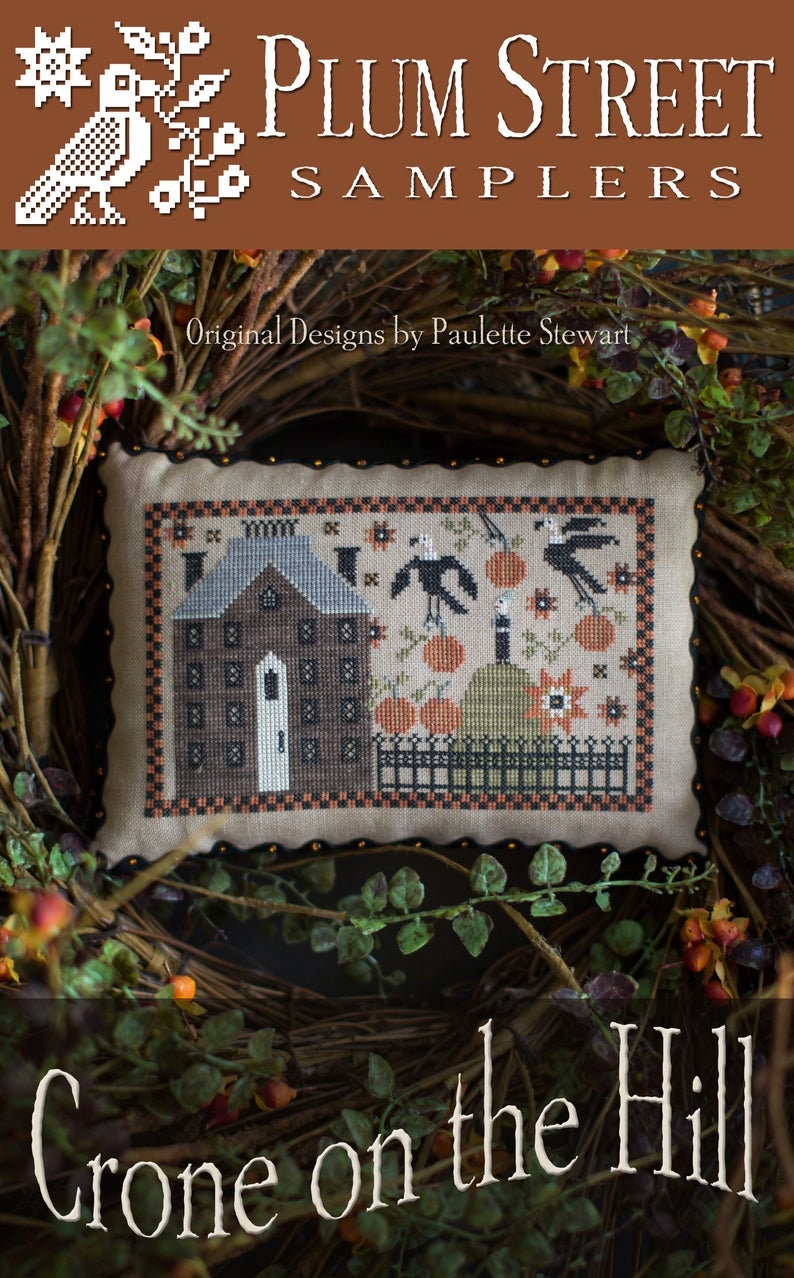 PLUM STREET SAMPLERS "Crone On The Hill"  Counted Cross Stitch Pattern  Autumn,, Fall, Pumpkins, Paper Pattern