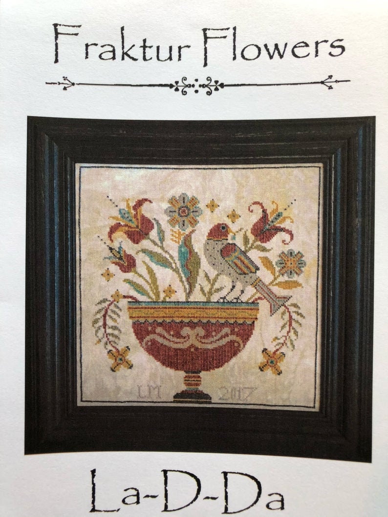 LA-D-DA "Fraktur Flowers" Counted Cross Stitch Pattern, Bird, Urn, Pattern Only