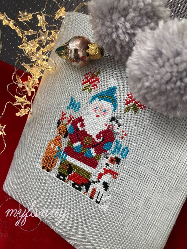 PDF INSTANT DOWNLOAD  My Fanny "Santa Collection #5"  Counted Cross Stitch Pattern  Christmas, Winter, Santa, Dogs, Mistletoe