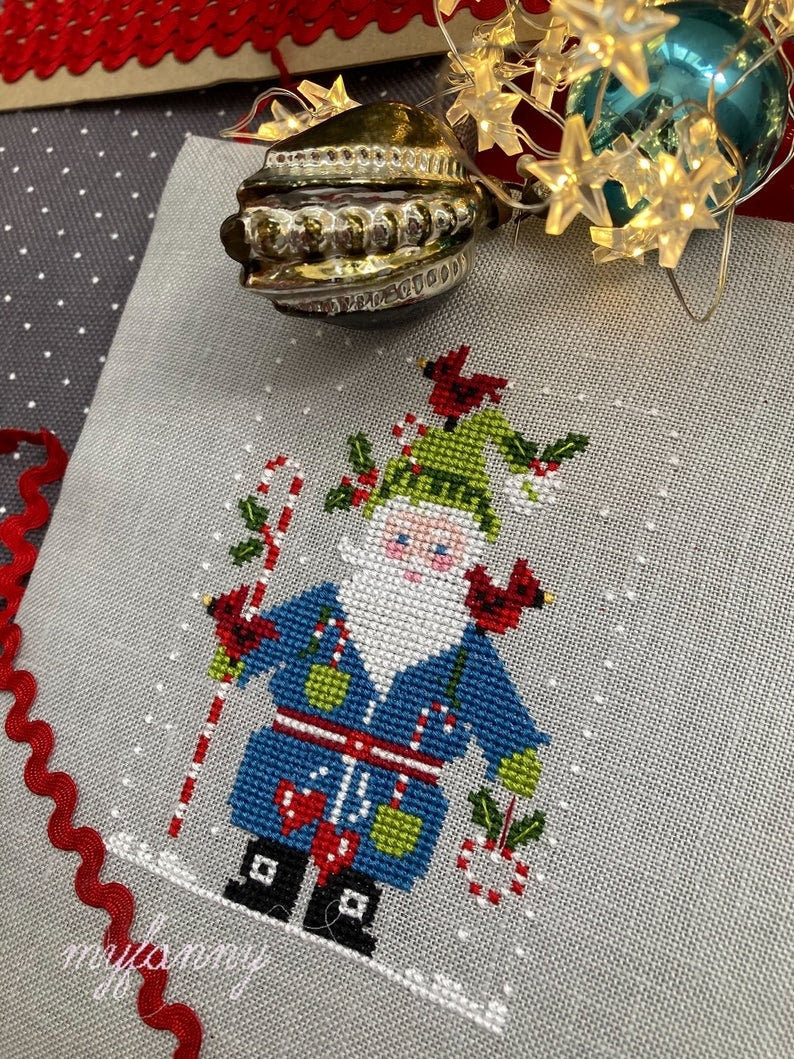 PDF INSTANT DOWNLOAD  My Fanny "Santa Collection #3"  Counted Cross Stitch Pattern  Cardinals, Holly, Christmas, Winter, Santa