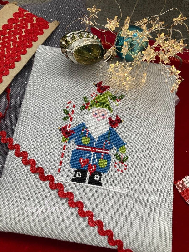 PDF INSTANT DOWNLOAD  My Fanny "Santa Collection #3"  Counted Cross Stitch Pattern  Cardinals, Holly, Christmas, Winter, Santa
