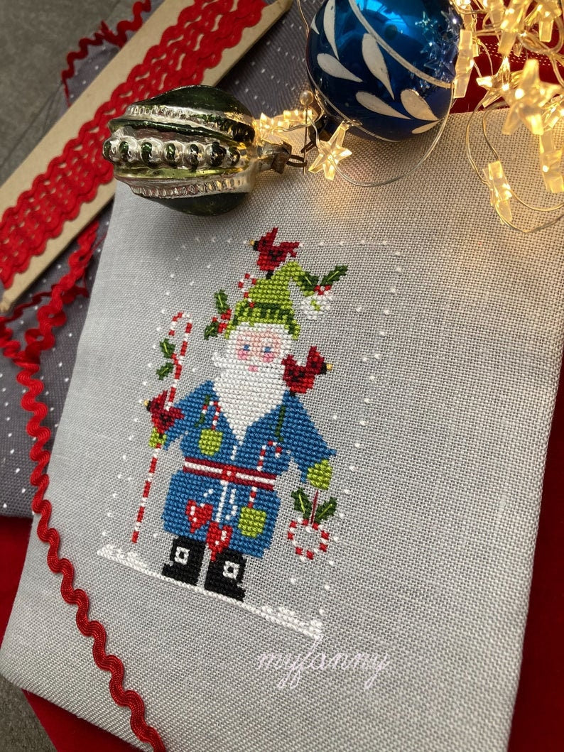 PDF INSTANT DOWNLOAD  My Fanny "Santa Collection #3"  Counted Cross Stitch Pattern  Cardinals, Holly, Christmas, Winter, Santa