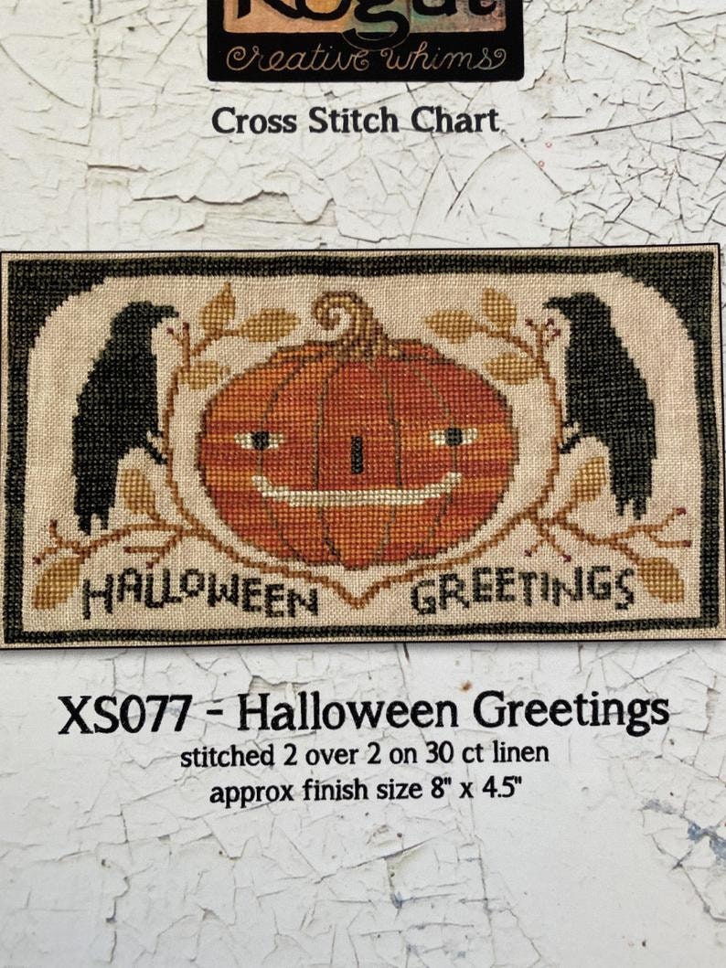 TERESA KOGUT "Halloween Greetings"  Cross Stitch Pattern  Halloween, Pumpkin, Fall, Crows, Primitive, Paper Pattern